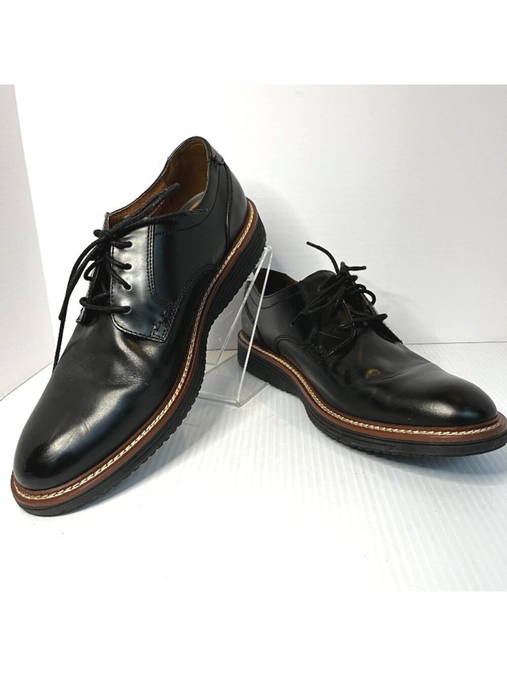 Johnston & Murphy Upton Plain Toe Blucher Black Leather Oxford Shoes Size 11.5